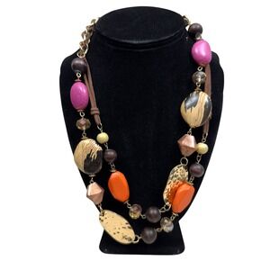 Beaded Statement Necklace Long Faux Suede Colorful Bohemian Fashion Jewelry 42in
